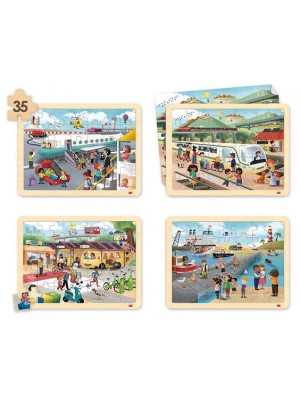 Conjunto de 4 Puzzles - Meios de Transporte e de Comunicação - 35 peças/cada
