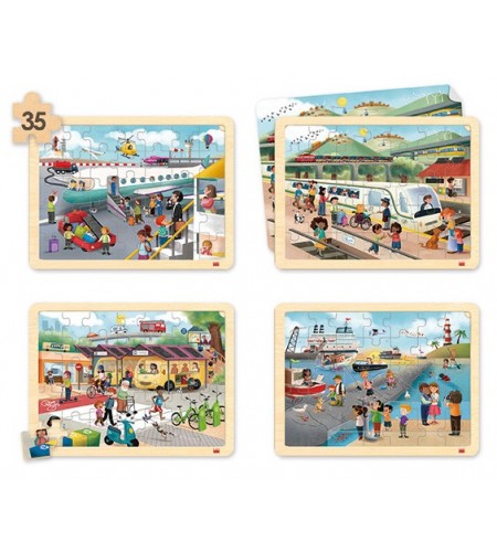 Conjunto de 4 Puzzles - Meios de Transporte e de Comunicação - 35 peças/cada