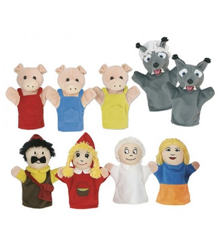 Conjunto de 8 Fantoches de Mão - Capuchinho Vermelho & 3 Porquinhos