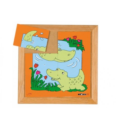 Puzzle Madeira Mães e Filhos Crocodilo - 6 peças