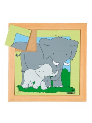 Puzzle Madeira Mães e Filhos Elefante - 9 peças