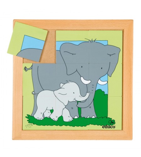 Puzzle Madeira Mães e Filhos Elefante - 9 peças