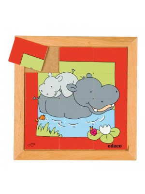Puzzle Madeira Mães e Filhos Hipopótamo - 12 peças