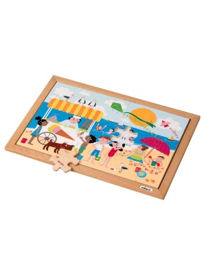 Puzzle Madeira Matemático Adição e Subtração até 12 - Praia - 35 Peças