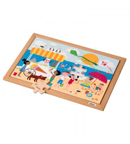 Puzzle Madeira Matemático Adição e Subtração até 12 - Praia - 35 Peças
