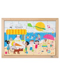 Puzzle Madeira Matemático Adição e Subtração até 12 - Praia - 35 Peças