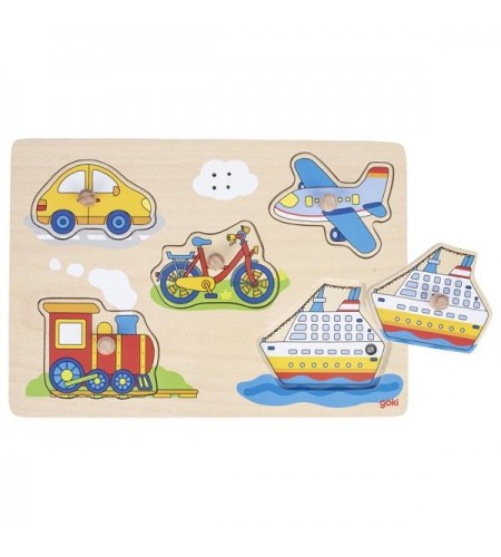 Puzzle de Encaixe Veículos com Sons - Madeira - 5 PEÇAS