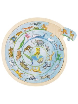 Puzzle Madeira Circular Animais - 27 peças