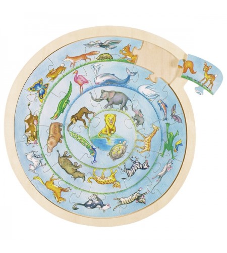 Puzzle Madeira Circular Animais - 27 peças
