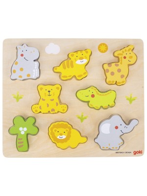 Puzzle de Encaixe Animais da Selva Bebés - Madeira - 8 PEÇAS