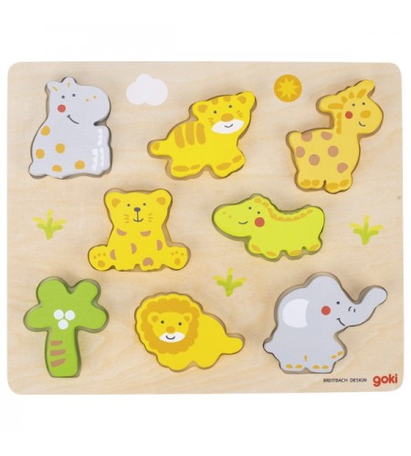 Puzzle de Encaixe Animais da Selva Bebés - Madeira - 8 PEÇAS