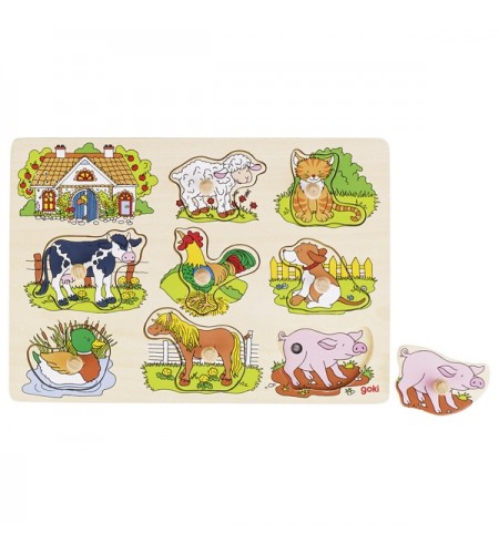 Puzzle de Encaixe Animais da Quinta - Madeira - 8 PEÇAS